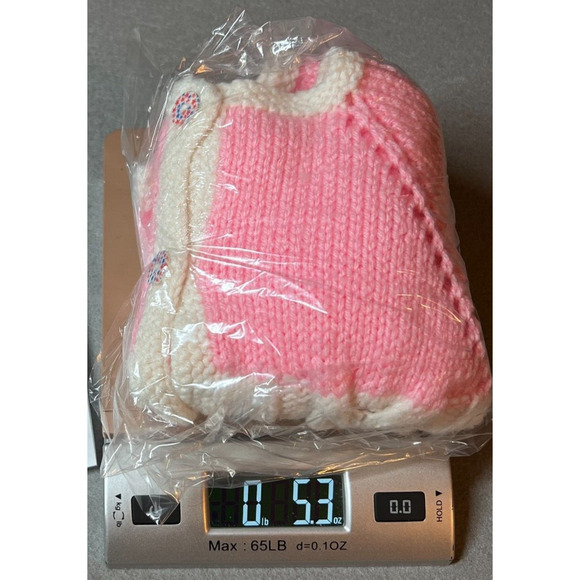 Hand Knit Baby Girl Sweater Cardigan 6-12 months (22"‎ Chest) Pink White Button - Picture 7 of 7